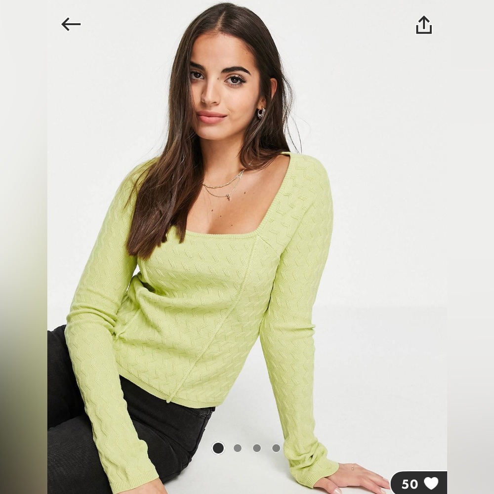 BRAND NEW✨ASOS Y2K Lime Green Square Neck Sweater with Zig Zag Textured Detail